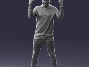 000533 Dynamic Man Pointing Up with Both Hands Expressive Male Character 3D Model