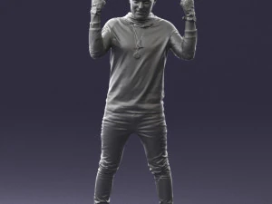 000533 Dynamic Man Pointing Up with Both Hands Expressive Male Character 3D Model