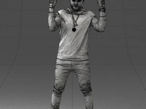 000533 Dynamic Man Pointing Up with Both Hands Expressive Male Character 3D Model