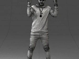 000533 Dynamic Man Pointing Up with Both Hands Expressive Male Character 3D Model