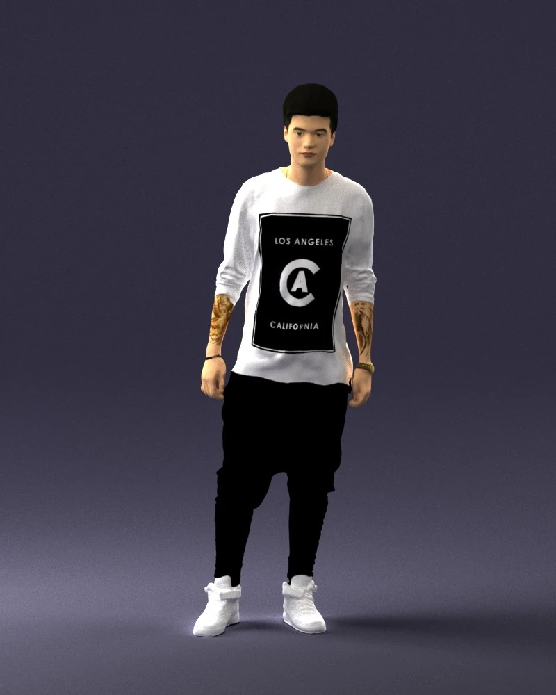 000542 Young Street Style Man with Tattoos Urban Male Character 3D Model .c4d .max .obj .3ds .fbx .stl .blend 