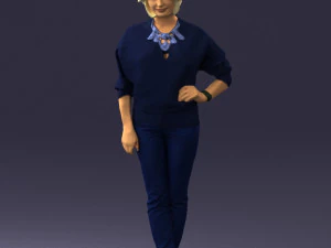 000546 Elegant Mature Woman in Blue Outfit Female Character 3D Model