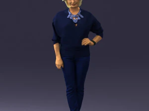 000546 Elegant Mature Woman in Blue Outfit Female Character 3D Model