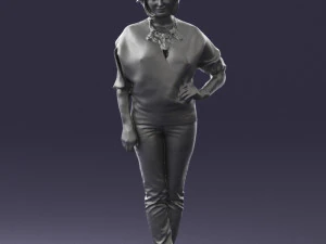 000546 Elegant Mature Woman in Blue Outfit Female Character 3D Model