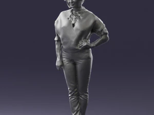 000546 Elegant Mature Woman in Blue Outfit Female Character 3D Model