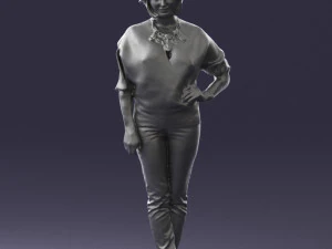 000546 Elegant Mature Woman in Blue Outfit Female Character 3D Model