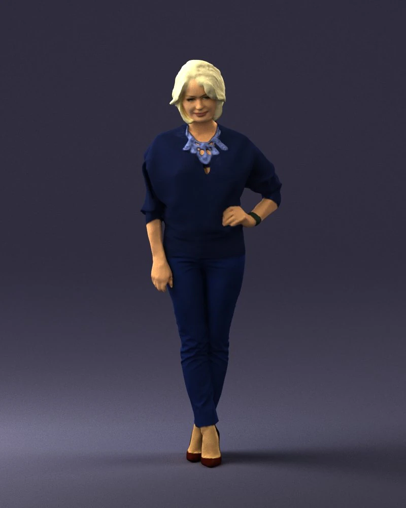 000546 Elegant Mature Woman in Blue Outfit Female Character 3d print ready 3D Print Model .c4d .max .obj .3ds .fbx .stl .blend 