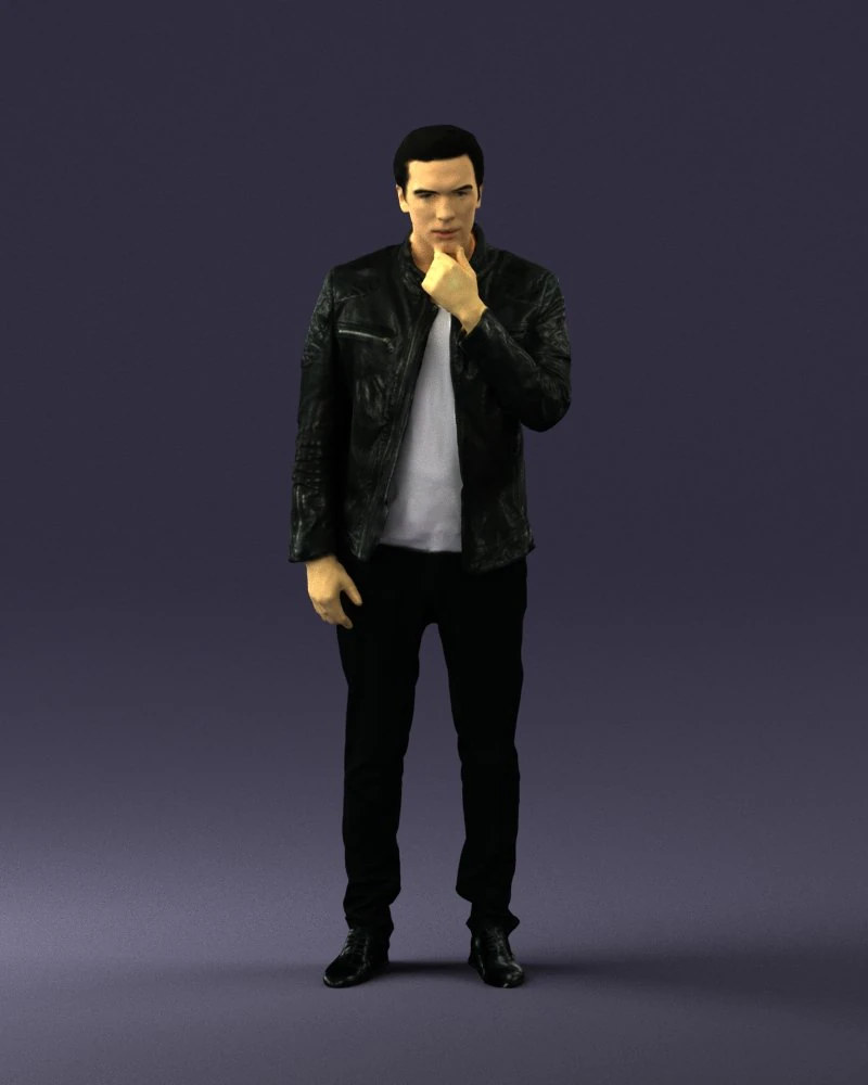 000554 Stylish Man in Leather Jacket Casual Male Character 3d print ready 3D Print Model .c4d .max .obj .3ds .fbx .stl .blend