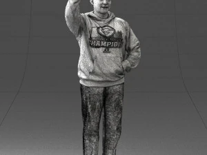 000571 Casual Man Waving Hand Friendly Male Character 3D Model