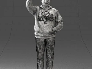 000571 Casual Man Waving Hand Friendly Male Character 3D Model