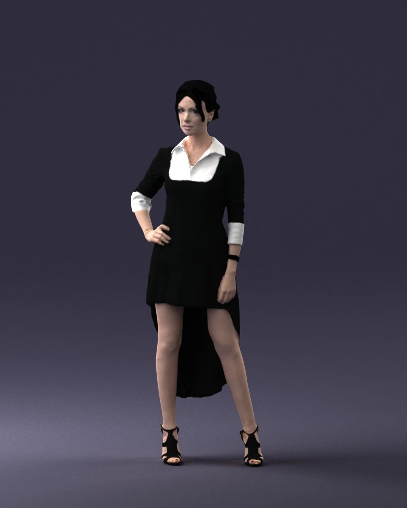 000555 Elegant Woman in Stylish Dress Fashion Female Character 3D Model .c4d .max .obj .3ds .fbx .stl .blend 