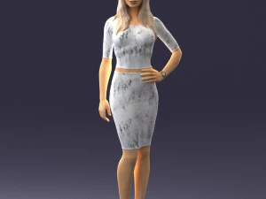 mujer con vestido blanco0221 listo para imprimir en 3d Modelo de impresión 3D