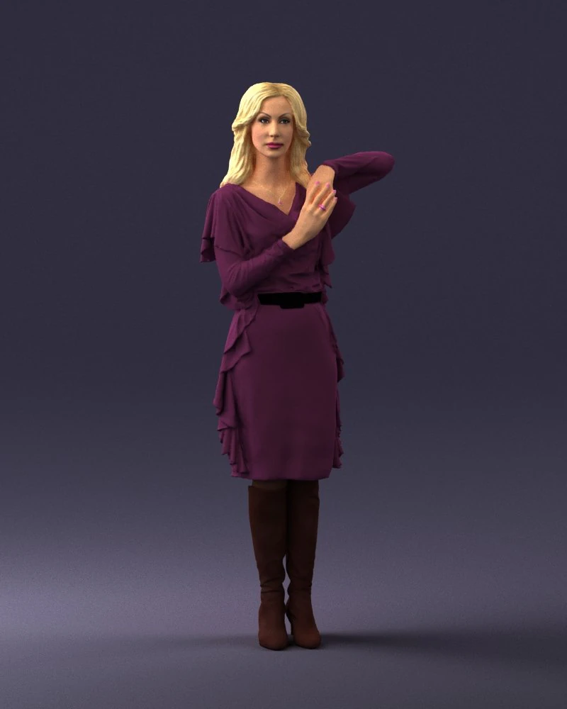 000558 Elegant Woman in Purple Dress Stylish Female Character 3D Model .c4d .max .obj .3ds .fbx .stl .blend 
