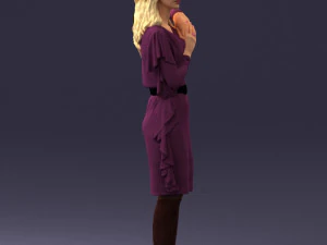 000558 Elegant Woman in Purple Dress Stylish Female Character 3D Model