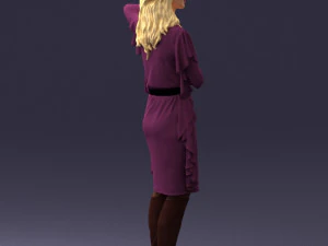 000558 Elegant Woman in Purple Dress Stylish Female Character 3D Model