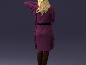 000558 Elegant Woman in Purple Dress Stylish Female Character 3D Model