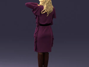 000558 Elegant Woman in Purple Dress Stylish Female Character 3D Model