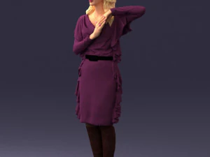 000558 Elegant Woman in Purple Dress Stylish Female Character 3D Model