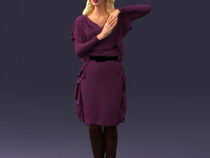 000558 Elegant Woman in Purple Dress Stylish Female Character 3D Model