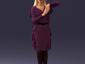 000558 Elegant Woman in Purple Dress Stylish Female Character 3D Model