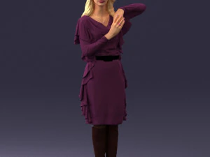 000558 Elegant Woman in Purple Dress Stylish Female Character 3D Model