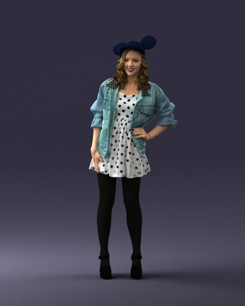 000561 Cute Casual Woman in Polka Dot Dress 3D Model .c4d .max .obj .3ds .fbx .stl .blend 