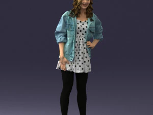 000561 Cute Casual Woman in Polka Dot Dress 3D Model