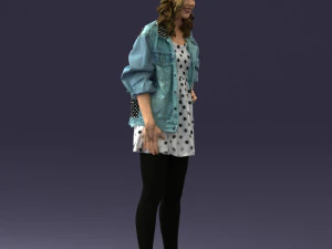 000561 Cute Casual Woman in Polka Dot Dress 3D Model