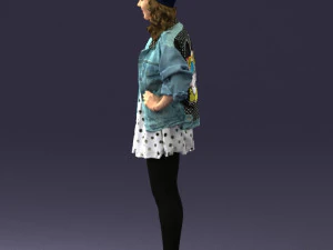 000561 Cute Casual Woman in Polka Dot Dress 3D Model