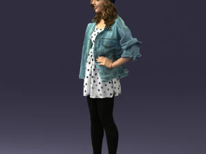 000561 Cute Casual Woman in Polka Dot Dress 3D Model