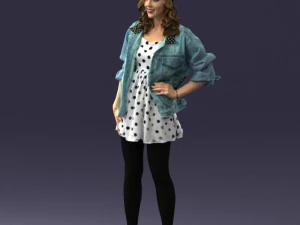000561 Cute Casual Woman in Polka Dot Dress 3D Model