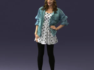 000561 Cute Casual Woman in Polka Dot Dress 3D Model