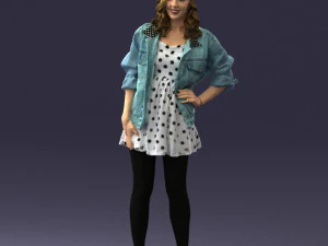 000561 Cute Casual Woman in Polka Dot Dress 3D Model