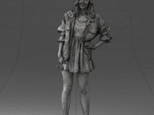 000561 Cute Casual Woman in Polka Dot Dress 3D Model