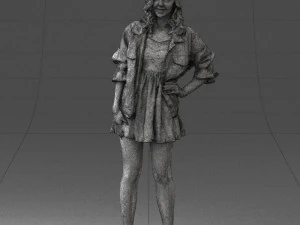 000561 Cute Casual Woman in Polka Dot Dress 3D Model