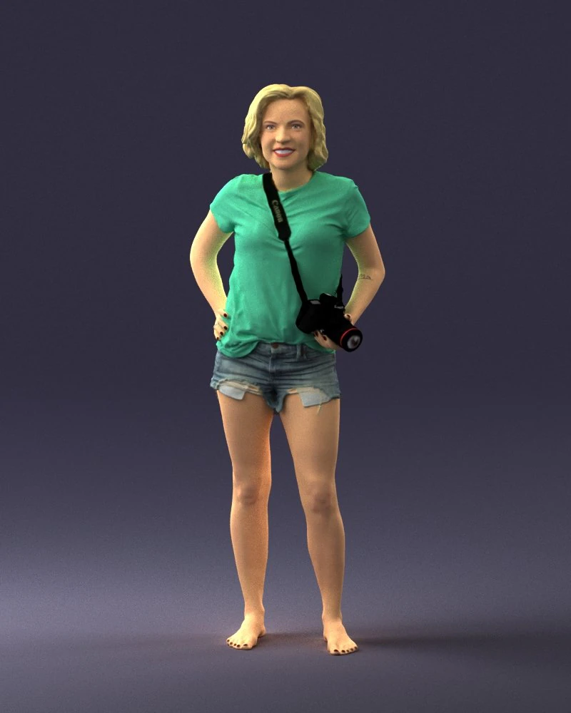000565 Female Photographer with Camera Casual Woman Character 3D Model .c4d .max .obj .3ds .fbx .stl .blend 