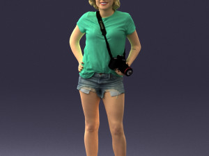woman in green t-shirt 0229 3D Model