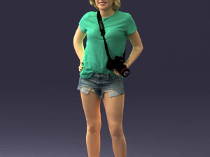 000565 Female Photographer with Camera Casual Woman Character 3D Model