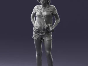 000565 Female Photographer with Camera Casual Woman Character 3D Model