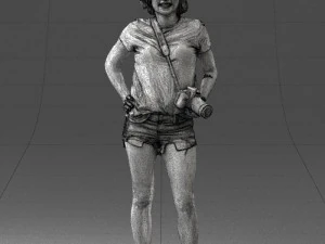 000565 Female Photographer with Camera Casual Woman Character 3D Model