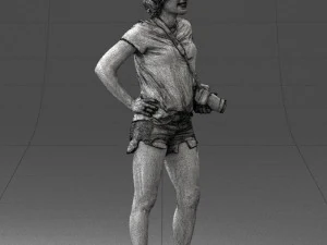 000565 Female Photographer with Camera Casual Woman Character 3D Model