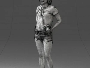 000565 Female Photographer with Camera Casual Woman Character 3D Model
