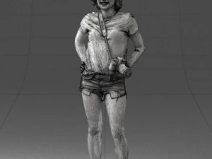 000565 Female Photographer with Camera Casual Woman Character 3D Model