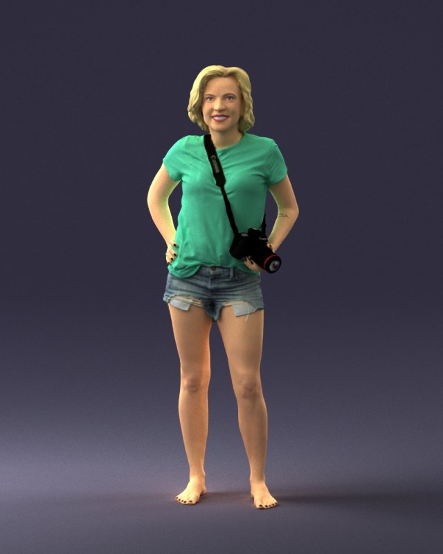 woman in green t-shirt 0229 Modèles 3D en vedette .c4d .max .obj .3ds .fbx .stl .blend 