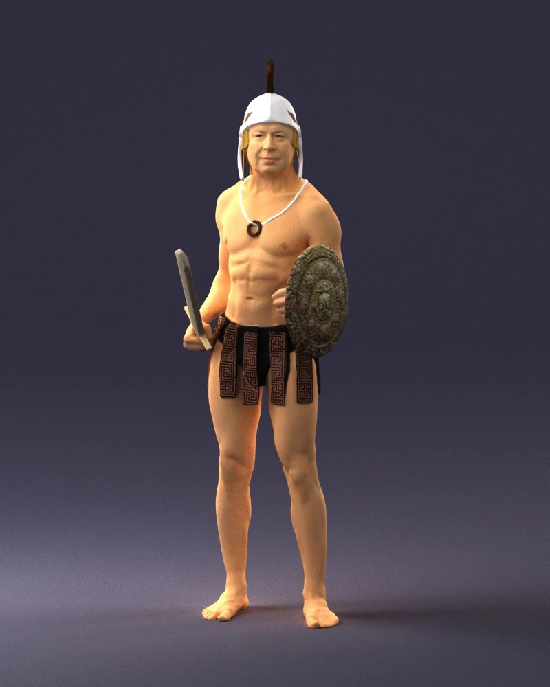 000566 Ancient Warrior with Sword and Shield Male Character 3d print ready 3D Print Model .c4d .max .obj .3ds .fbx .stl .blend 
