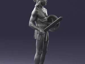 000566 Ancient Warrior with Sword and Shield Male Character 3d print ready 3D Print Model