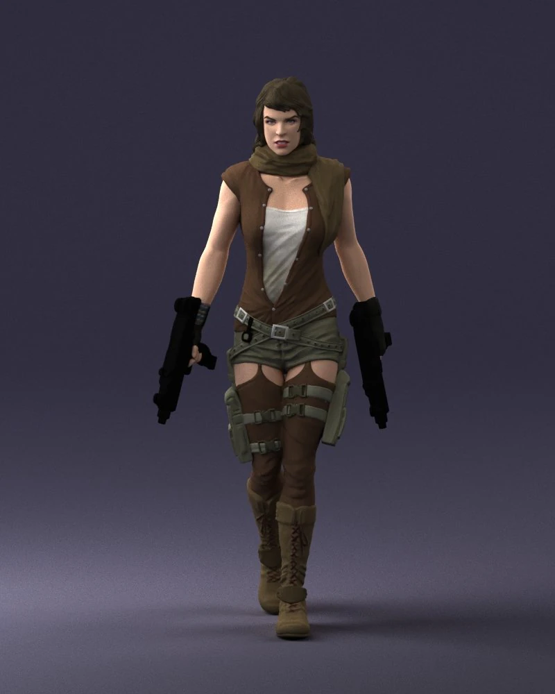 000567 Female Action Character with Dual Pistols Tactical Woman 3D Model .c4d .max .obj .3ds .fbx .stl .blend 