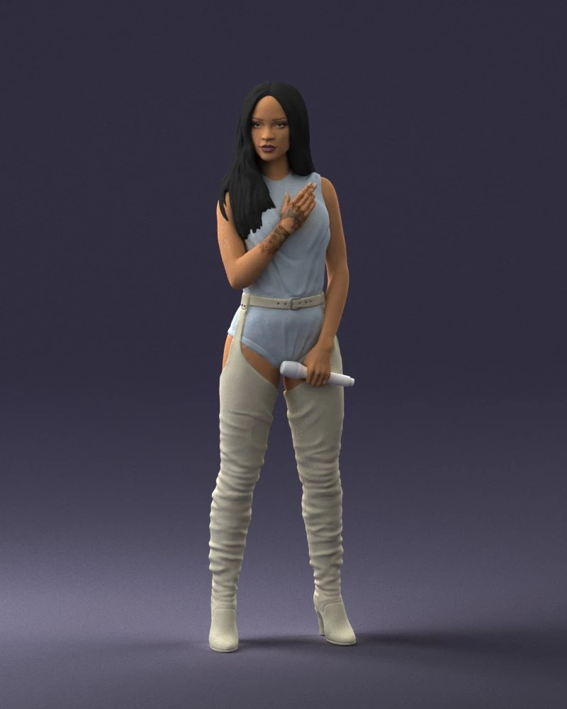 000569 Female Performer with Microphone Stylish Woman Character 3D Model .c4d .max .obj .3ds .fbx .stl .blend