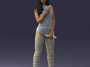 000569 Female Performer with Microphone Stylish Woman Character 3D Model
