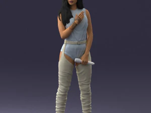 000569 Female Performer with Microphone Stylish Woman Character 3D Model